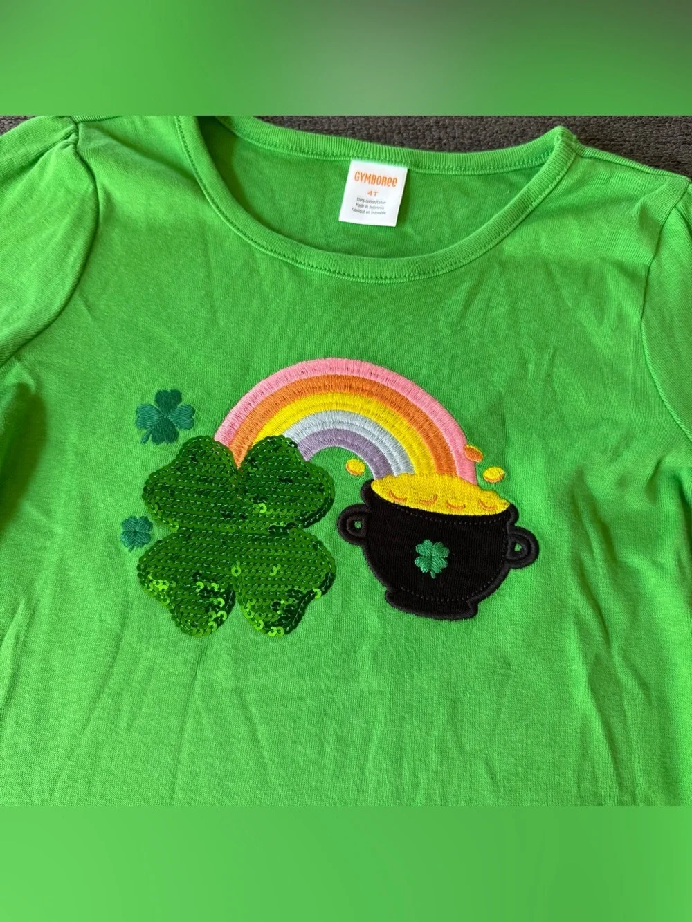 Gymboree Green Shamrock Long Sleeve Tee Top Cotton St Patrick Girl 4T NWT